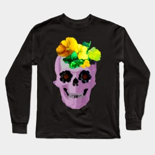 Purple skull with floral crown Long Sleeve T-Shirt